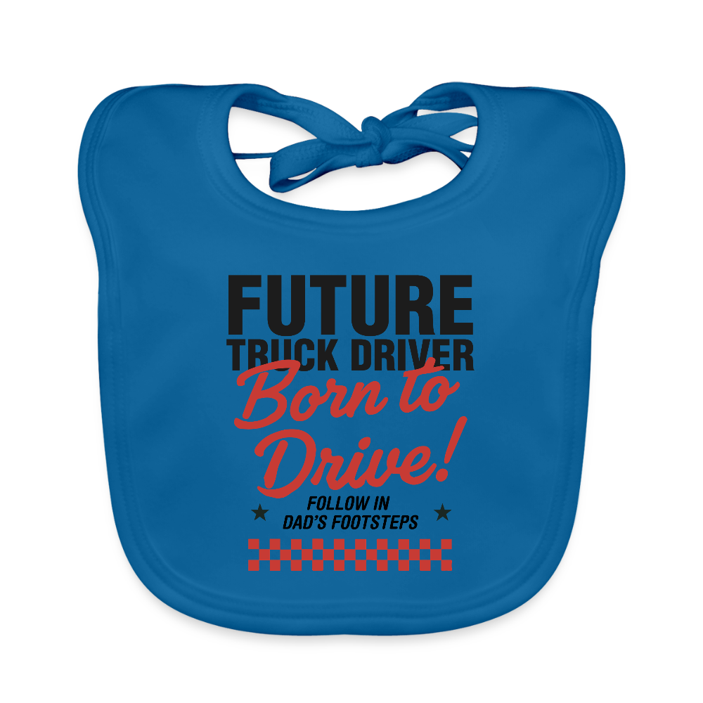 Baby Organic Bib - BORN TO DRIVE (DAD) - peacock-blue